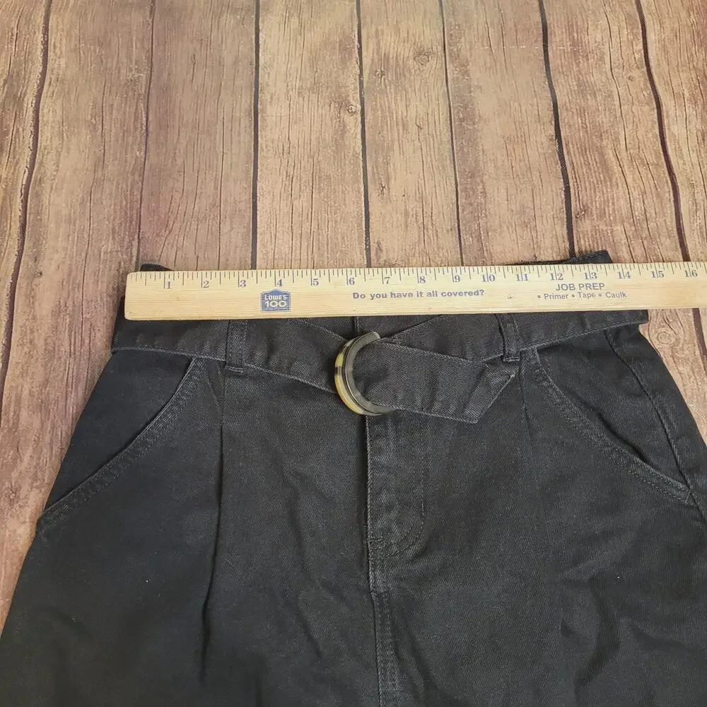 Free People Denim Skirt Womens 26 Black Jade Mini Belted‎ Pockets